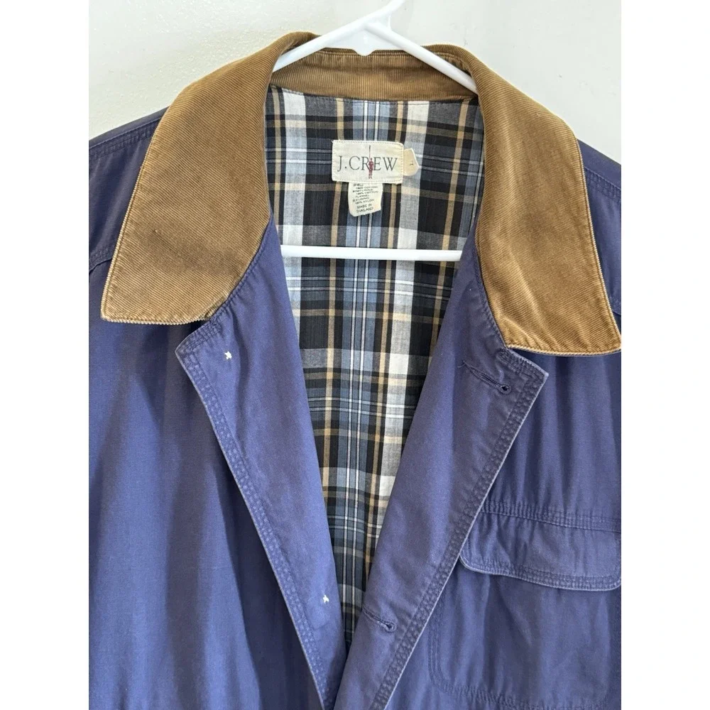 Vintage J Crew Chore Coat L Navy Barn‎ Jacket Flannel Corduroy Collar Americana